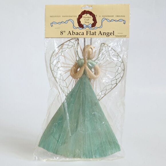 Abaca Flat Angel Praying Ornament Blue Natural Fiber Handcrafted Philippines 9" - Picture 1 of 9
